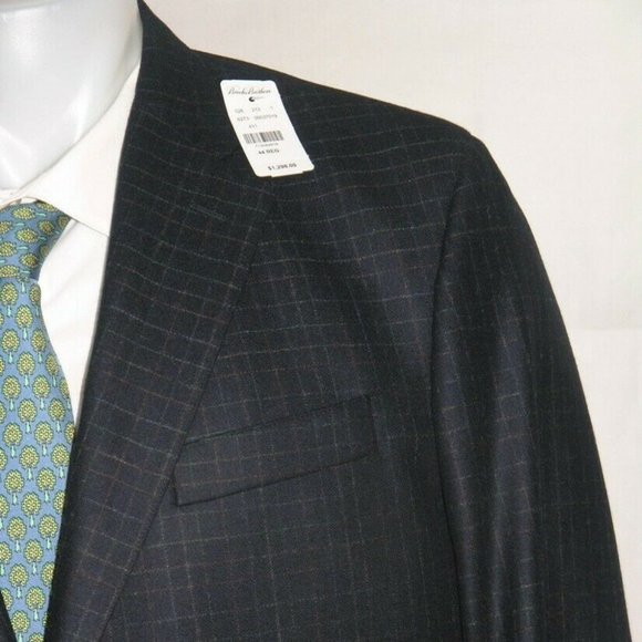 Brooks Brothers Own Make Blue Chheck Flannel Three Roll Two Suit 44R NWT - Picture 1 of 11